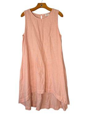 Magic Linen 100% Linen Toscana Midi Dress Oversized Lagenlook Peach L